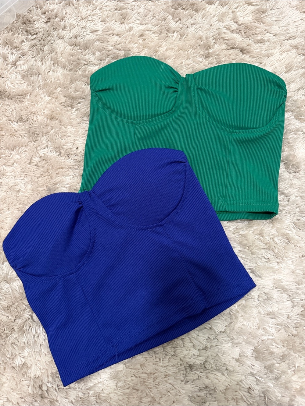 Ribbed Strapless Bustier Crop Top - Blue ONLY
